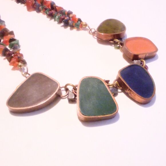 Multi Gemstone Chip and Slab Beaded Necklace * - Picture 5 of 5